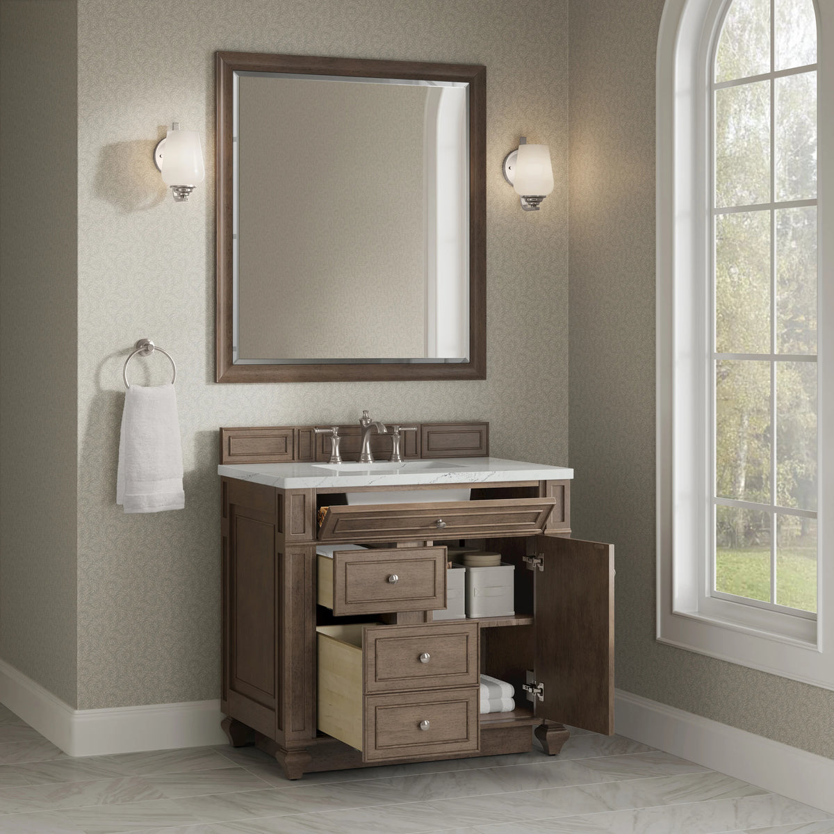 Bristol 36" Single Vanity, Whitewashed Walnut w/ 3 CM Ethereal Noctis Silestone Top, view 4