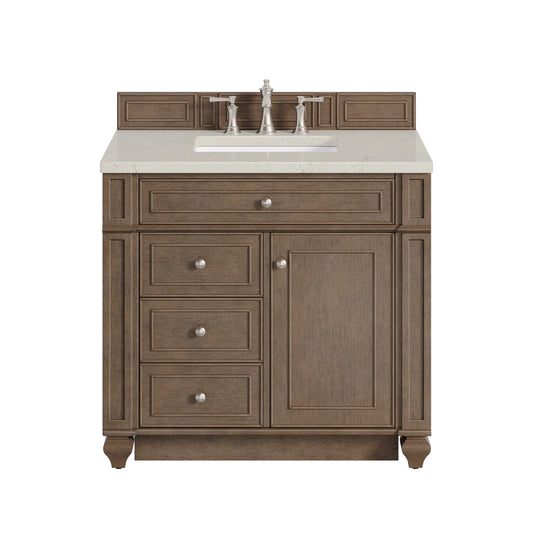 Bristol 36" Single Vanity, Whitewashed Walnut, w/ 3 CM Siberian Silestone Top