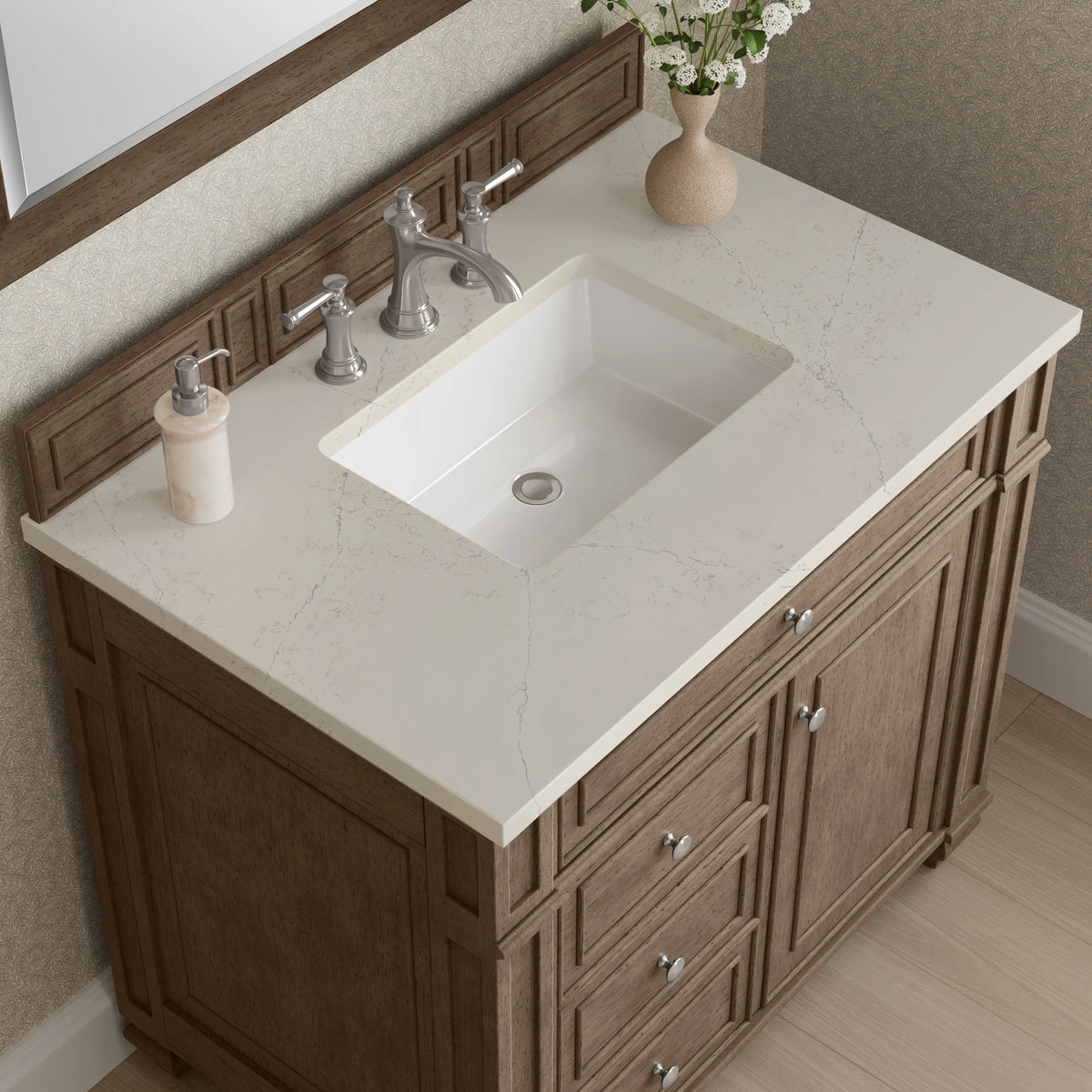 Bristol 36" Single Vanity, Whitewashed Walnut, w/ 3 CM Siberian Silestone Top, view 5