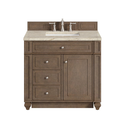 Bristol 36" Single Vanity, Whitewashed Walnut, w/ 3 CM Tajnar Eclos Top