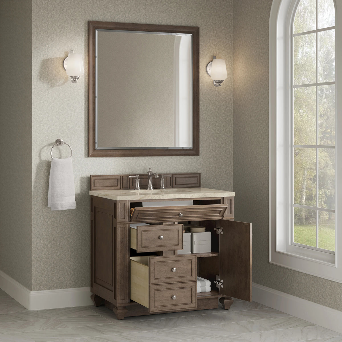 Bristol 36" Single Vanity, Whitewashed Walnut, w/ 3 CM Tajnar Eclos Top, view 4