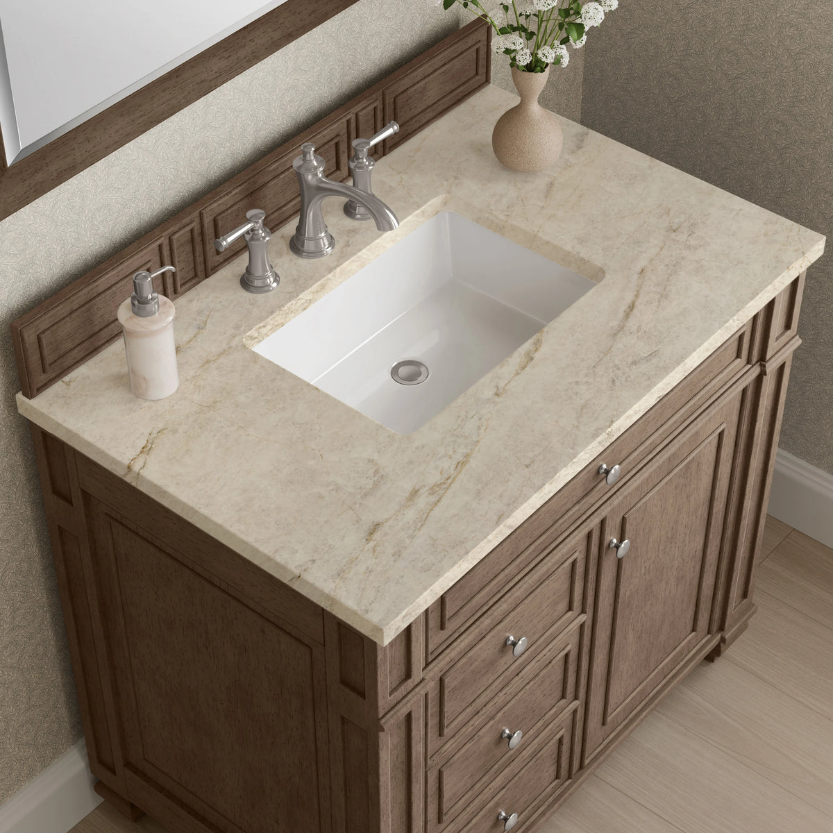 Bristol 36" Single Vanity, Whitewashed Walnut, w/ 3 CM Tajnar Eclos Top, view 5