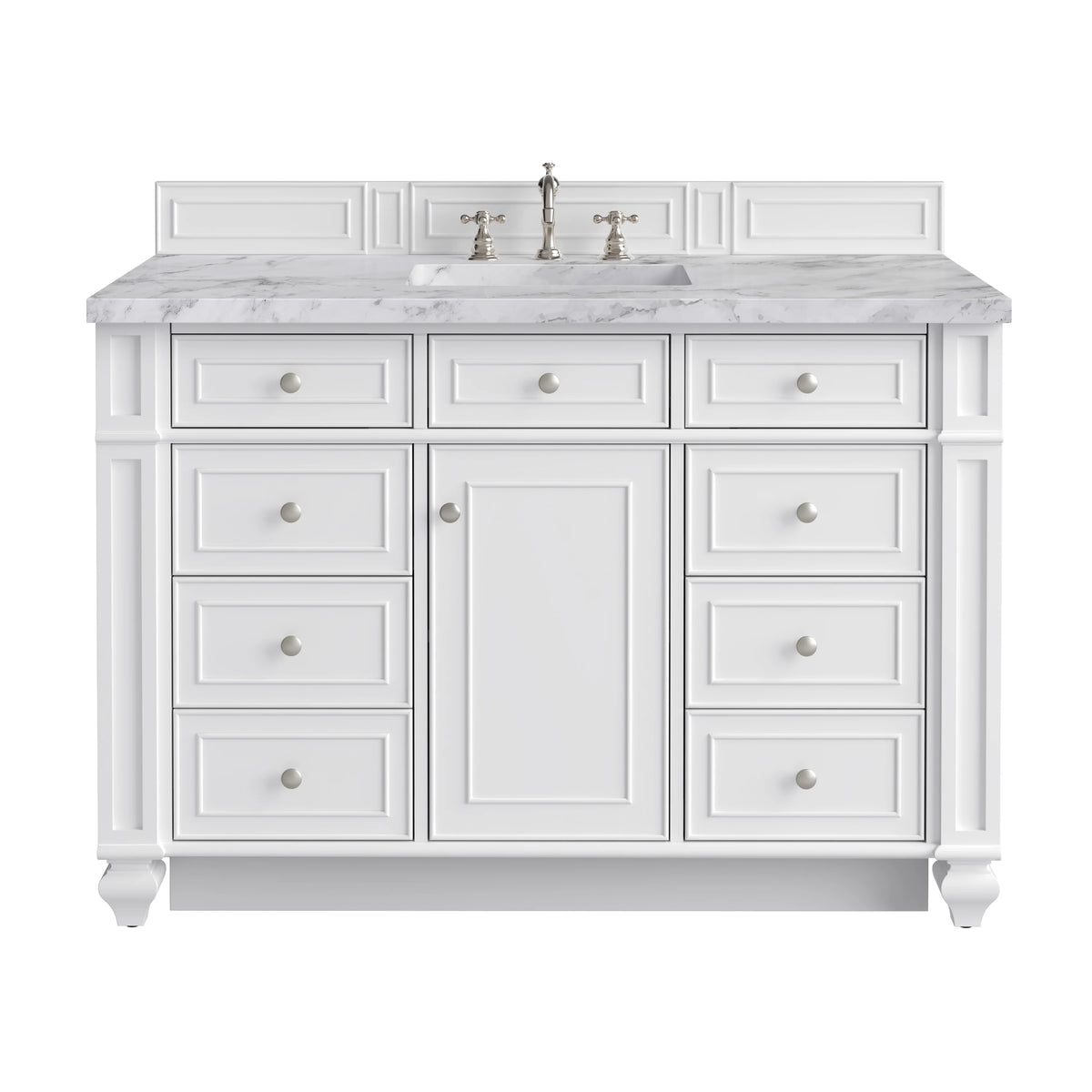 Bristol 48" Single Vanity, Bright White w/ 3 CM Carrara Marble Top