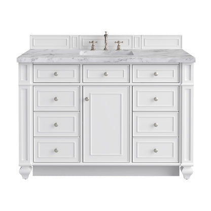Bristol 48" Single Vanity, Bright White w/ 3 CM Carrara Marble Top