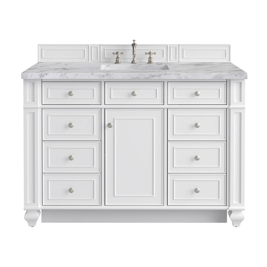 Bristol 48" Single Vanity, Bright White w/ 3 CM Carrara Marble Top