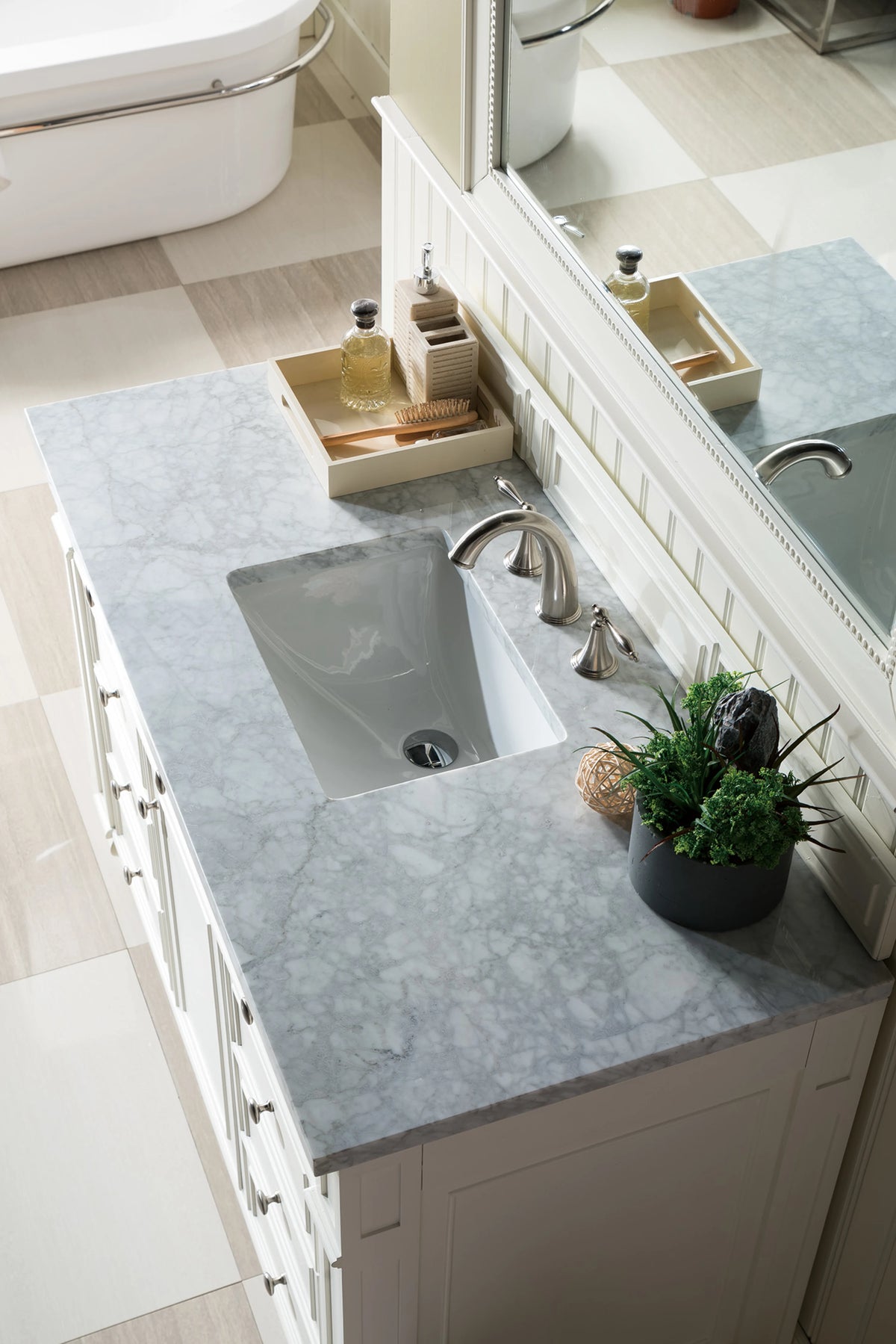 Bristol 48" Single Vanity, Bright White w/ 3 CM Carrara Marble Top, view 5