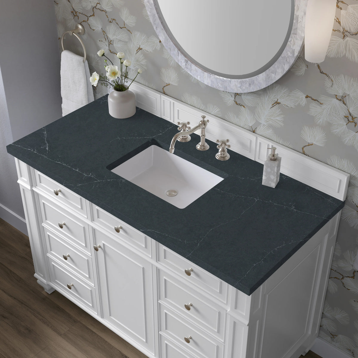 Bristol 48" Single Vanity, Bright White w/ 3 CM Charcoal Soapstone Silestone Top, view 5