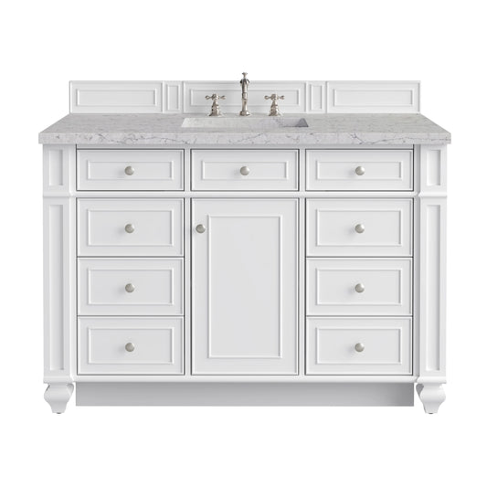Bristol 48" Single Vanity, Bright White w/ 3 CM Eternal Jasmine Pearl Silestone Top