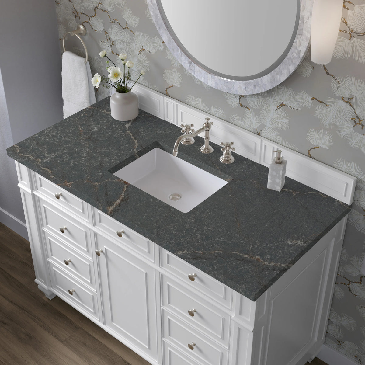 Bristol 48" Single Vanity, Bright White w/ 3 CM Parisien Bleu Silestone Top, view 5