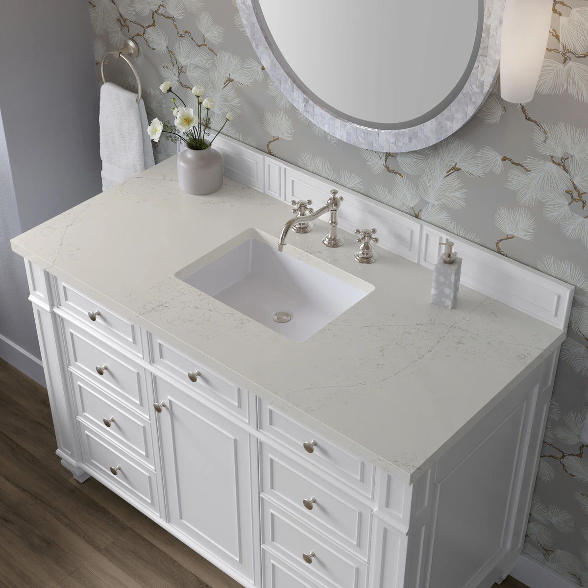 Bristol 48" Single Vanity, Bright White, w/ 3 CM Siberian Silestone Top, view 5