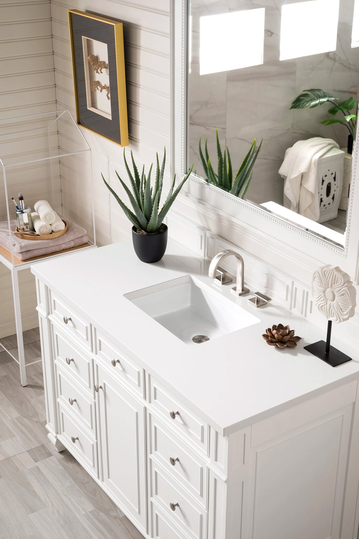 Bristol 48" Single Vanity, Bright White w/ 3 CM White Zeus Silestone Top, view 2