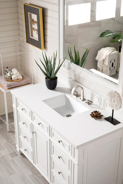 Bristol 48" Single Vanity, Bright White w/ 3 CM White Zeus Silestone Top, view 2