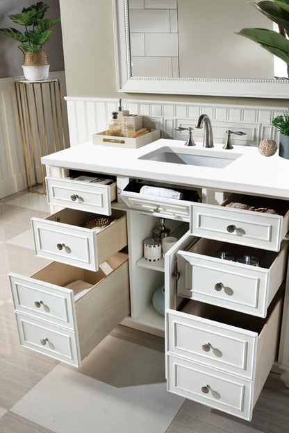 Bristol 48" Single Vanity, Bright White w/ 3 CM White Zeus Silestone Top, view 3