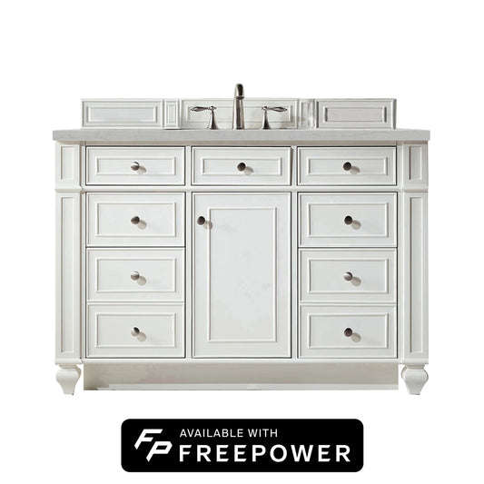 Bristol 48" Single Vanity, Bright White w/ 3 CM Eternal Jasmine Pearl Silestone Top w/ FreePower Wireless Charger