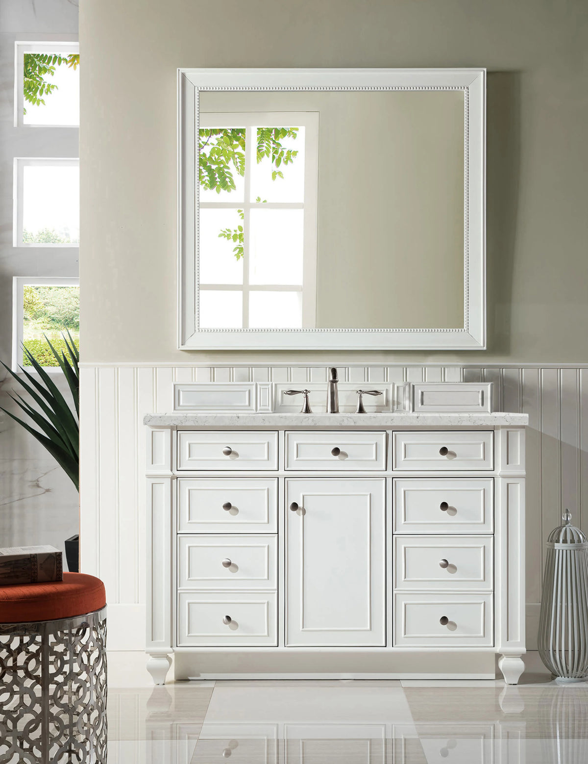 Bristol 48" Single Vanity, Bright White w/ 3 CM Eternal Jasmine Pearl Silestone Top w/ FreePower Wireless Charg, view 5
