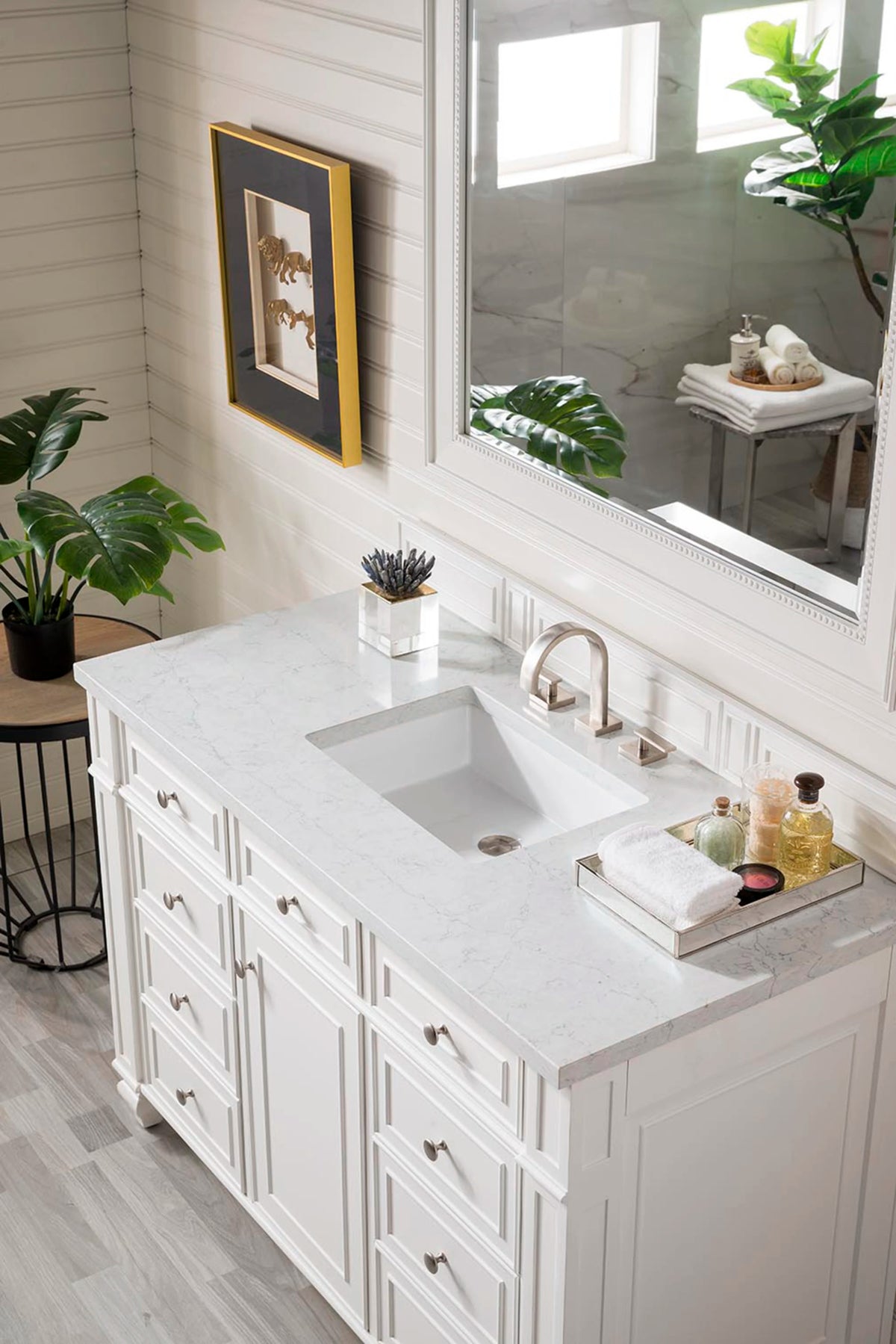 Bristol 48" Single Vanity, Bright White w/ 3 CM Eternal Jasmine Pearl Silestone Top w/ FreePower Wireless Charg, view 6