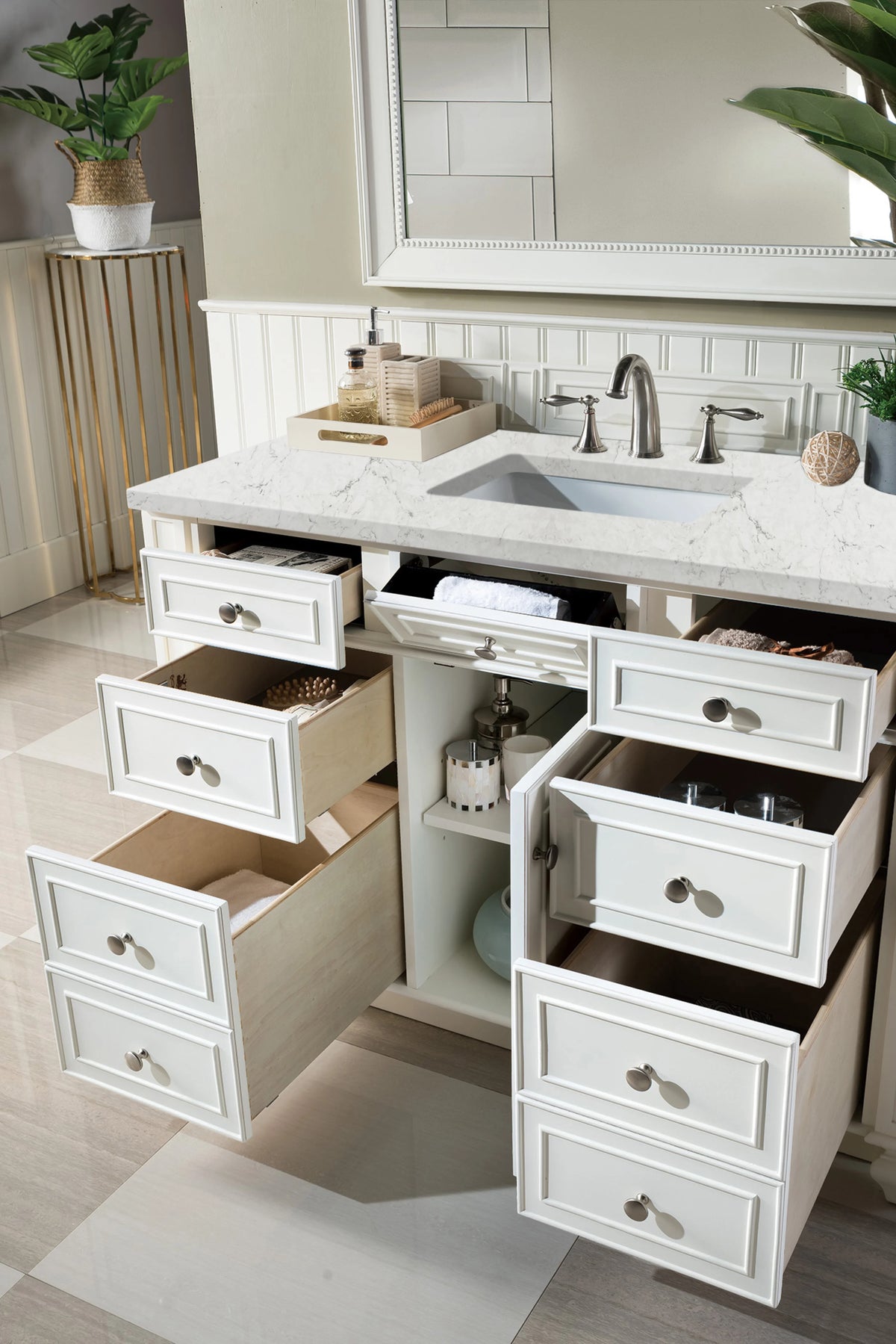 Bristol 48" Single Vanity, Bright White w/ 3 CM Eternal Jasmine Pearl Silestone Top w/ FreePower Wireless Charg, view 7