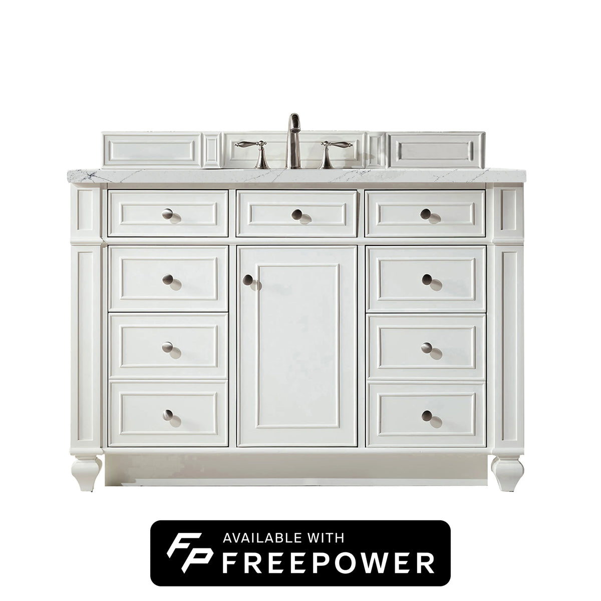 Bristol 48" Single Vanity, Bright White w/ 3 CM Ethereal Noctis Silestone Top w/ FreePower Wireless Charger