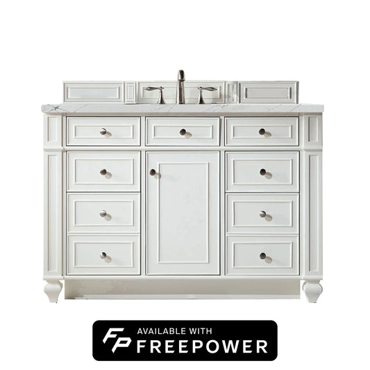 Bristol 48" Single Vanity, Bright White w/ 3 CM Ethereal Noctis Silestone Top w/ FreePower Wireless Charger