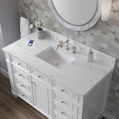 Bristol 48" Single Vanity, Bright White w/ 3 CM Ethereal Noctis Silestone Top w/ FreePower Wireless Charger, view 8