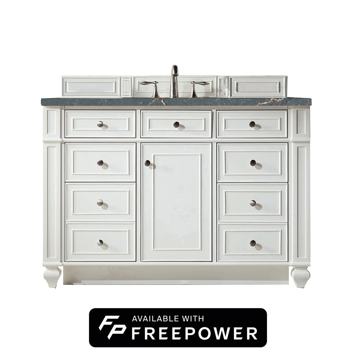 Bristol 48" Single Vanity, Bright White w/ 3 CM Parisien Bleu Silestone Top w/ FreePower Wireless Charger