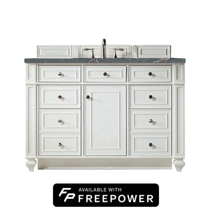 Bristol 48" Single Vanity, Bright White w/ 3 CM Parisien Bleu Silestone Top w/ FreePower Wireless Charger