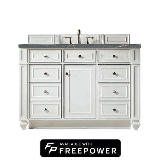 Bristol 48" Single Vanity, Bright White w/ 3 CM Parisien Bleu Silestone Top w/ FreePower Wireless Charger