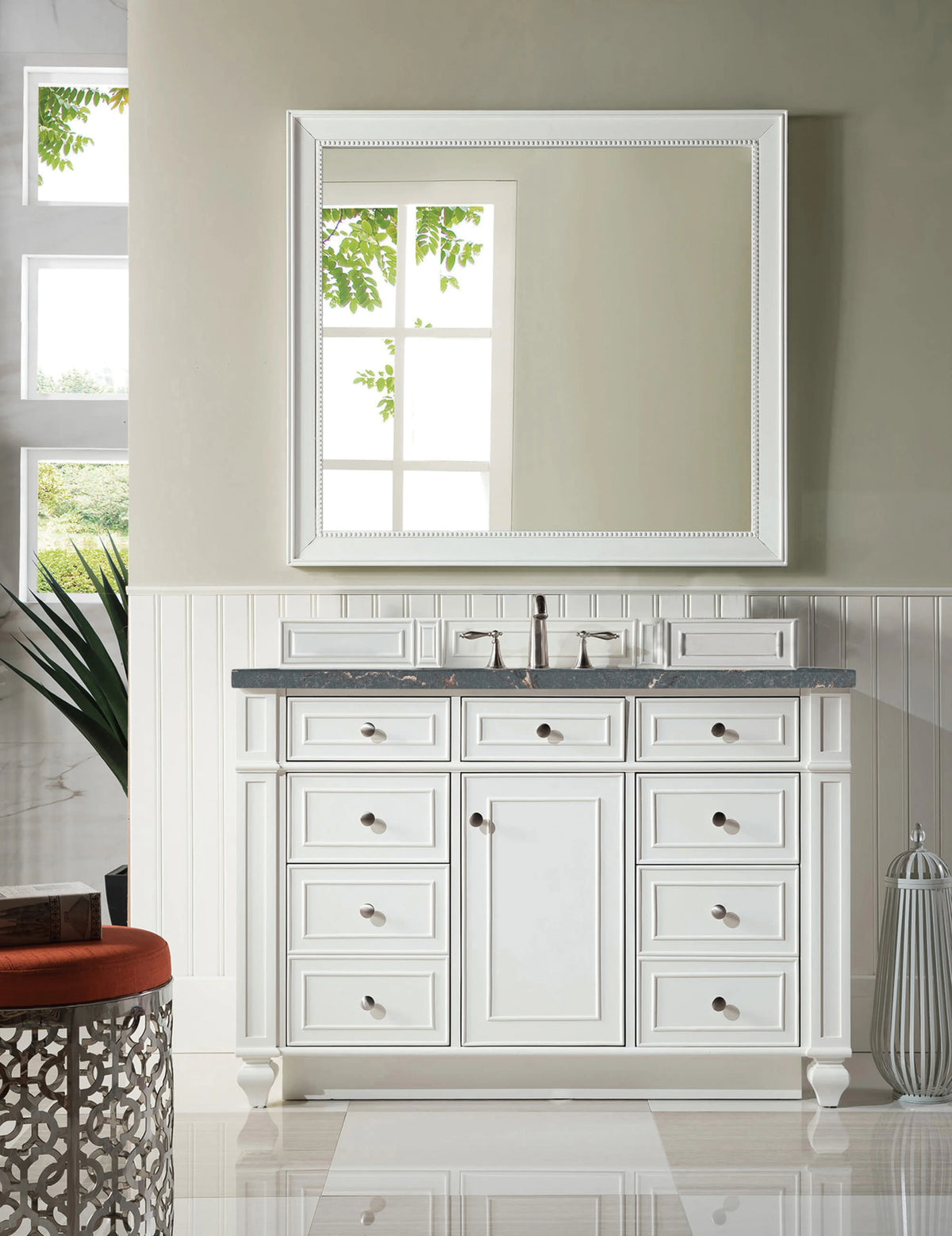 Bristol 48" Single Vanity, Bright White w/ 3 CM Parisien Bleu Silestone Top w/ FreePower Wireless Charger, view 5