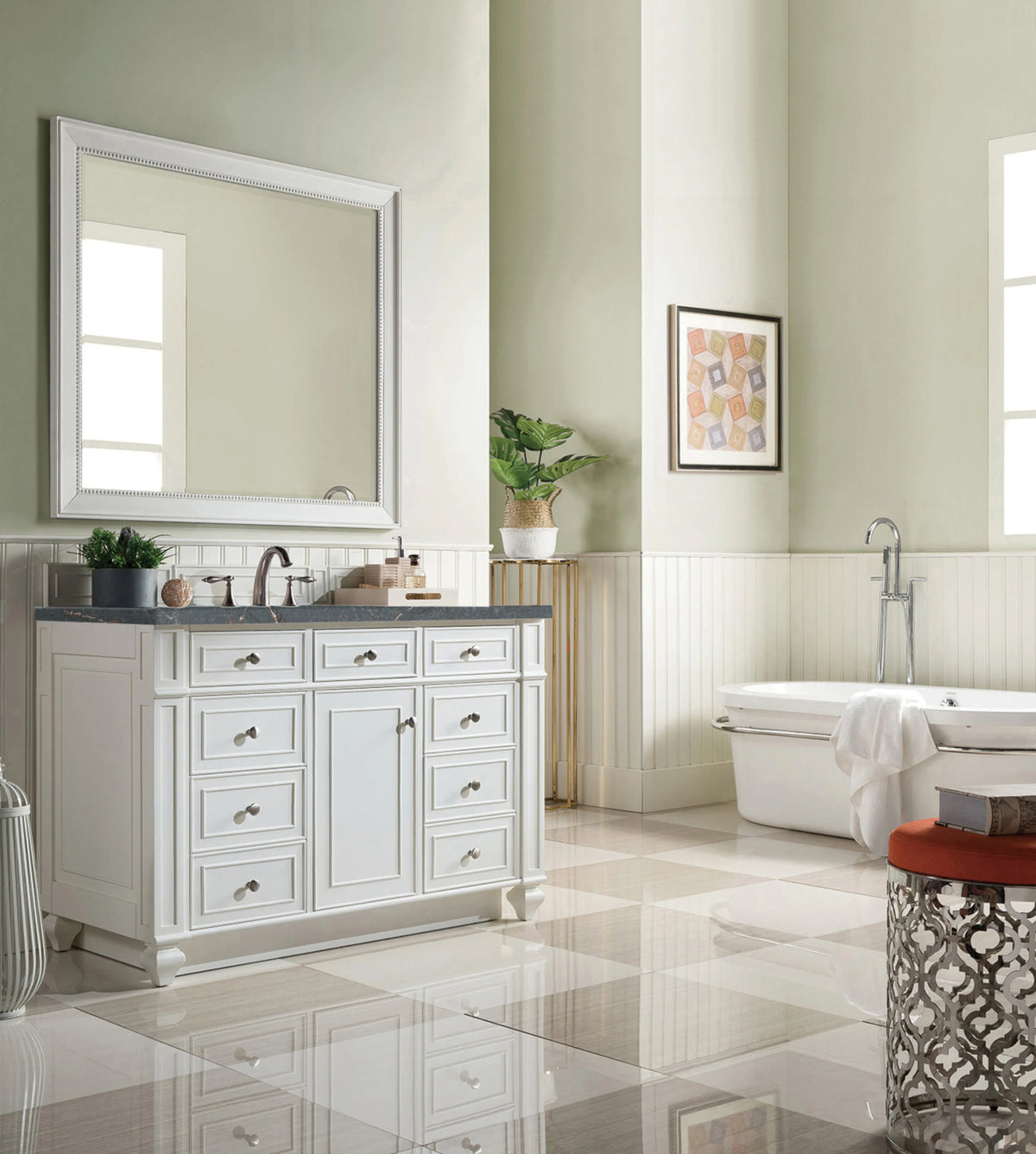 Bristol 48" Single Vanity, Bright White w/ 3 CM Parisien Bleu Silestone Top w/ FreePower Wireless Charger, view 6