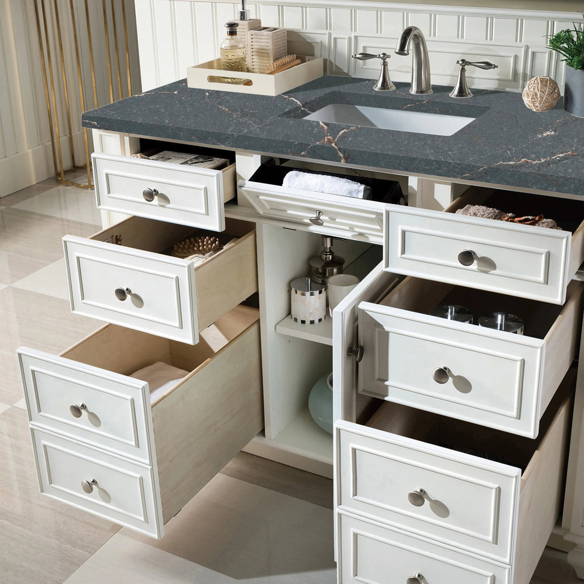 Bristol 48" Single Vanity, Bright White w/ 3 CM Parisien Bleu Silestone Top w/ FreePower Wireless Charger, view 7