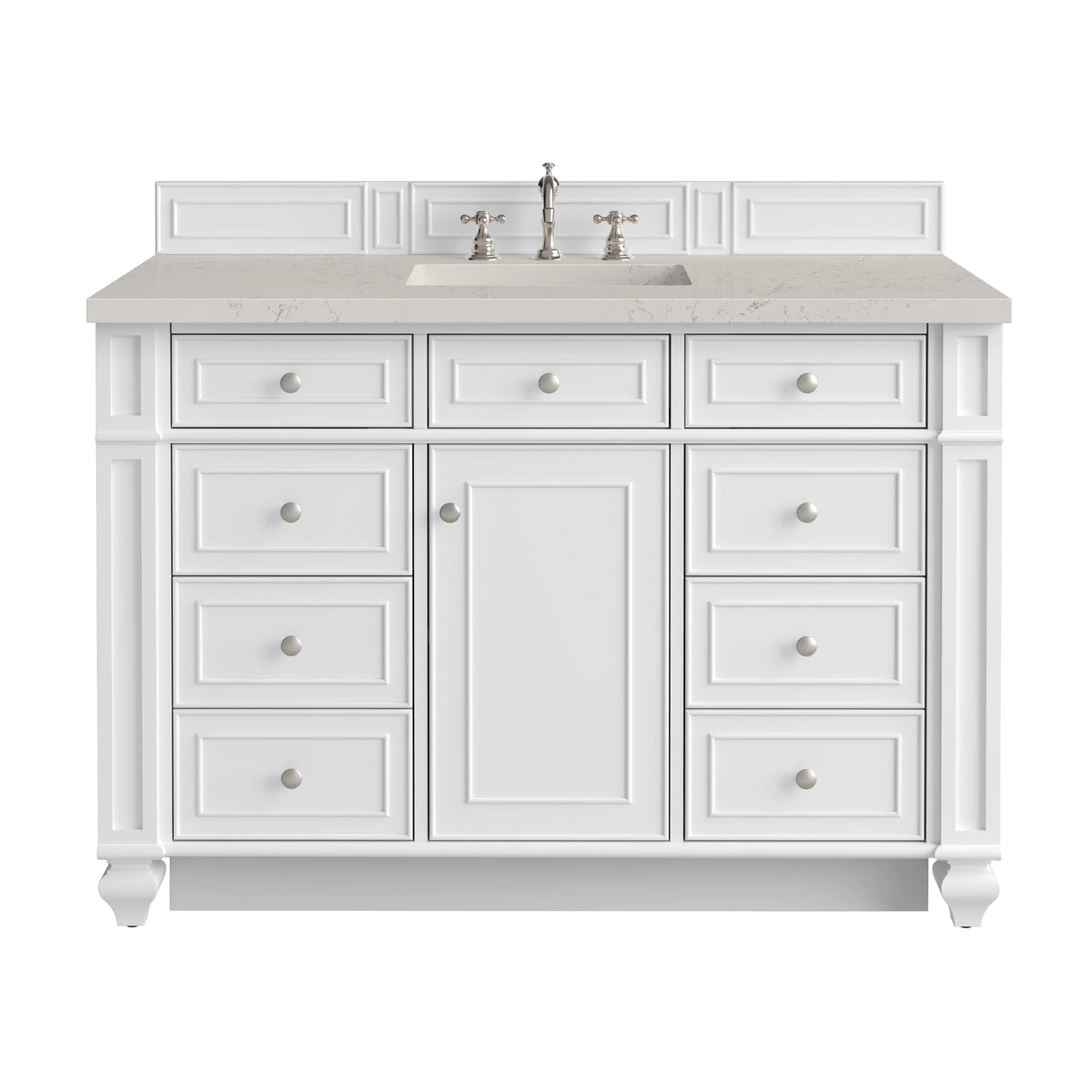 Bristol 48" Single Vanity, Bright White, w/ 3 CM Siberian Silestone Top w/FreePower Wireless Charger