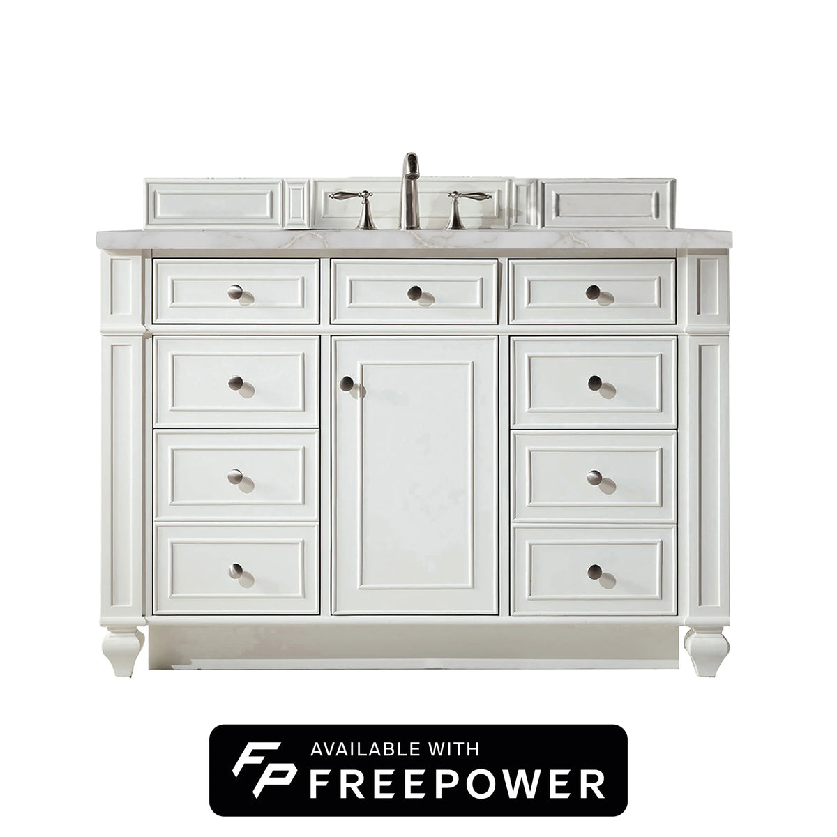 Bristol 48" Single Vanity, Bright White w/ 3 CM Victorian Silver Silestone Top w/ FreePower Wireless Charger