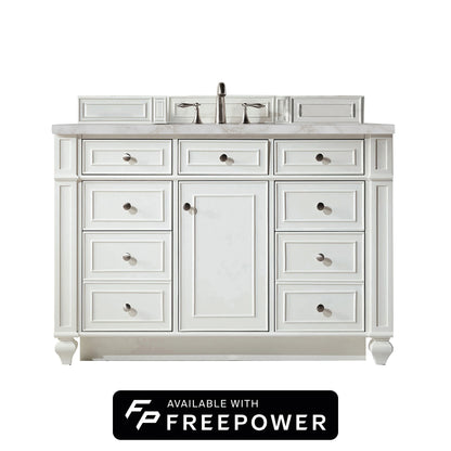 Bristol 48" Single Vanity, Bright White w/ 3 CM Victorian Silver Silestone Top w/ FreePower Wireless Charger