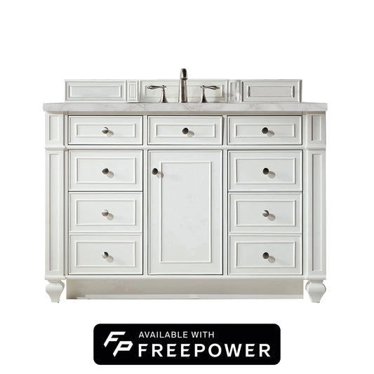 Bristol 48" Single Vanity, Bright White w/ 3 CM Victorian Silver Silestone Top w/ FreePower Wireless Charger