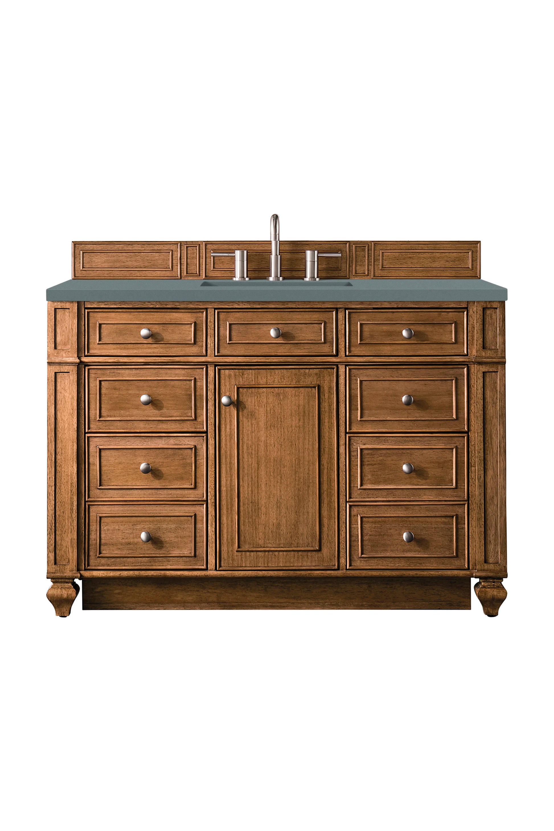Renovate for Less Atlanta Bristol 48" Single Vanity, Saddle Brown w/ 3 CM Cala Blue Silestone Top