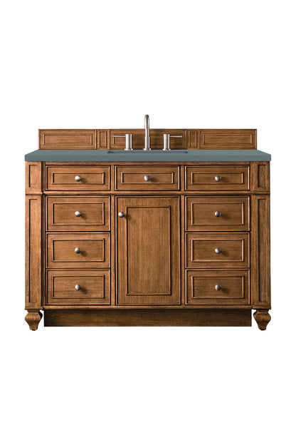 Renovate for Less Atlanta Bristol 48" Single Vanity, Saddle Brown w/ 3 CM Cala Blue Silestone Top