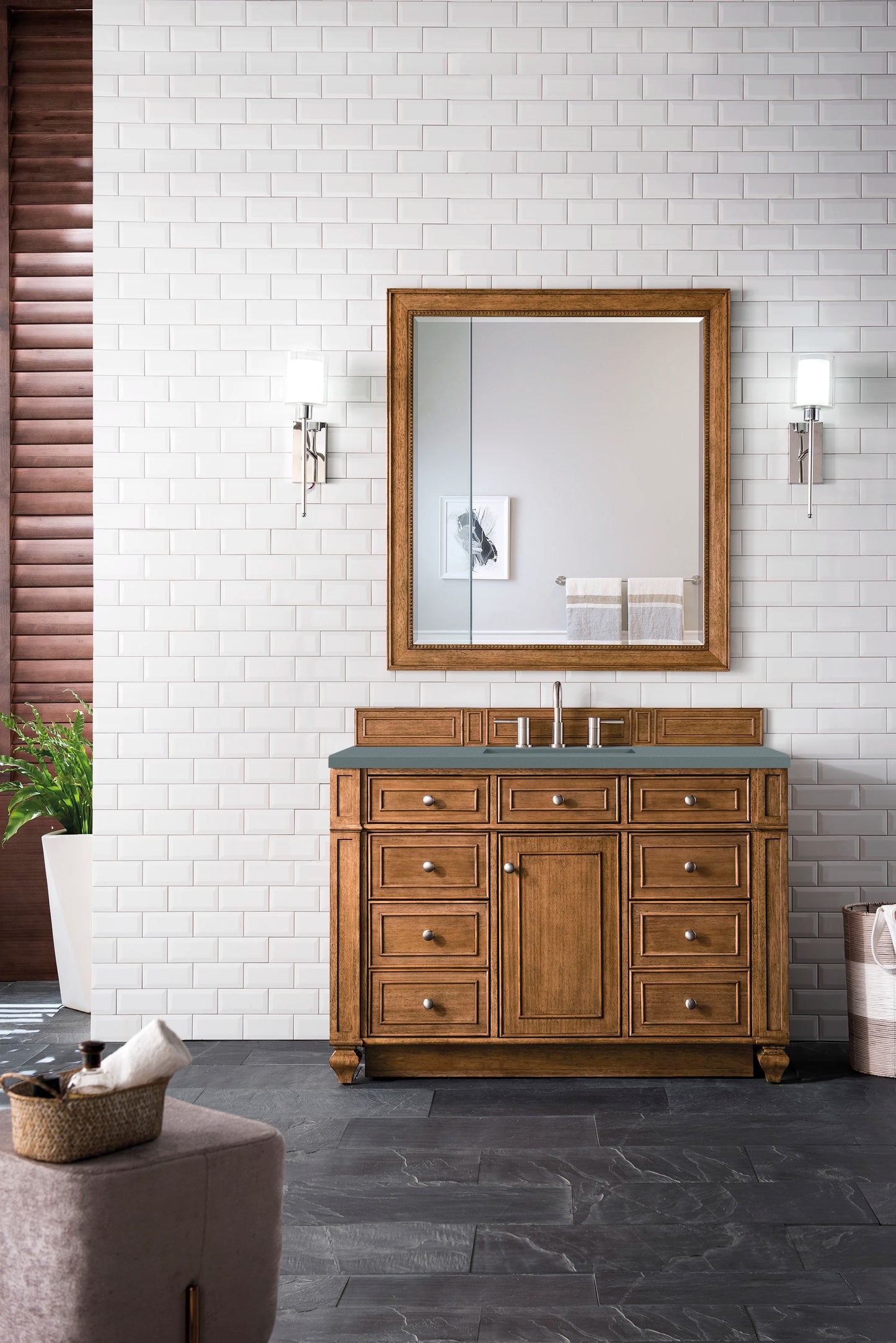 Renovate for Less Atlanta Bristol 48" Single Vanity, Saddle Brown w/ 3 CM Cala Blue Silestone Top, view 2