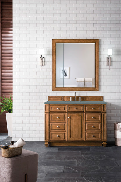Renovate for Less Atlanta Bristol 48" Single Vanity, Saddle Brown w/ 3 CM Cala Blue Silestone Top, view 2