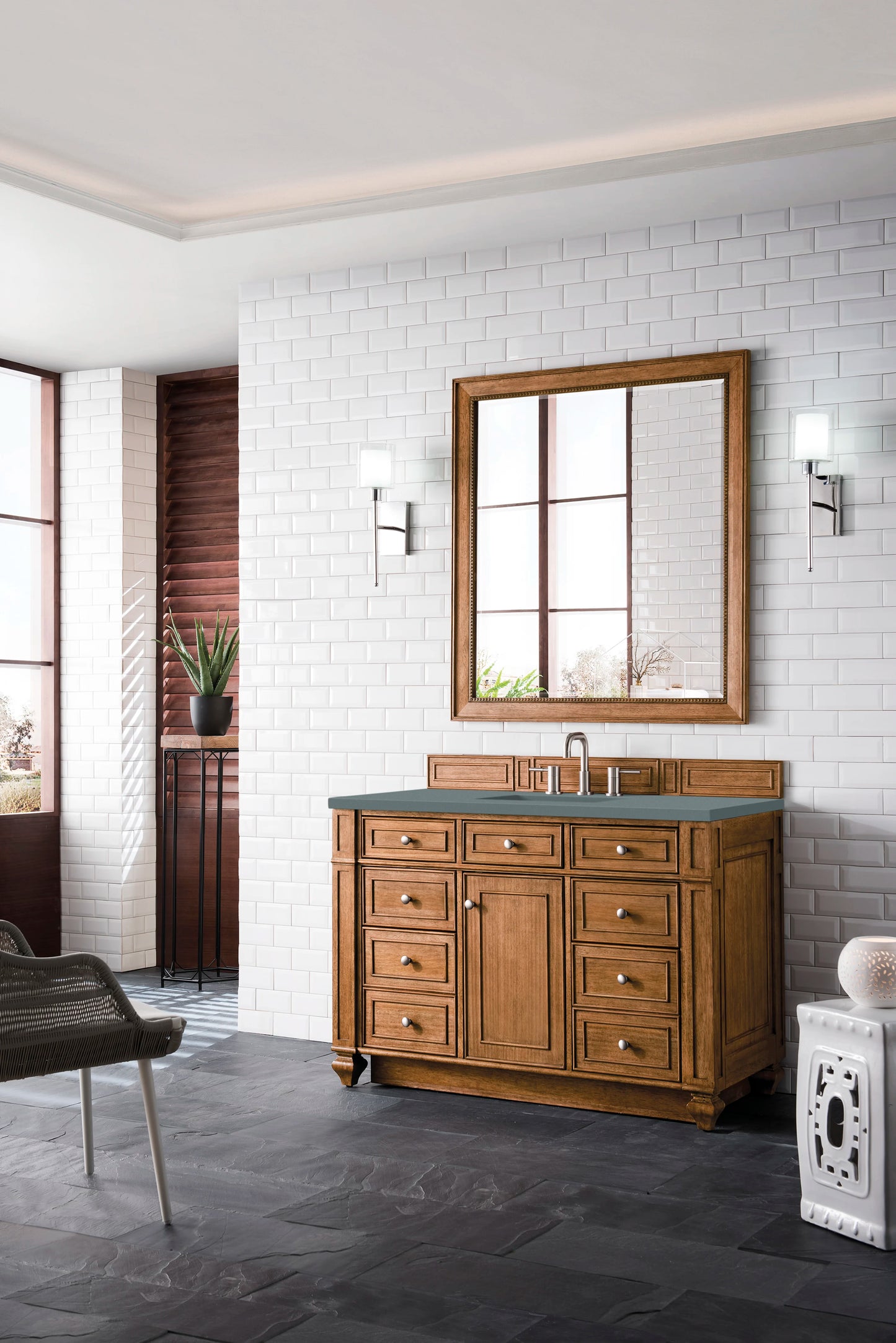 Renovate for Less Atlanta Bristol 48" Single Vanity, Saddle Brown w/ 3 CM Cala Blue Silestone Top, view 3
