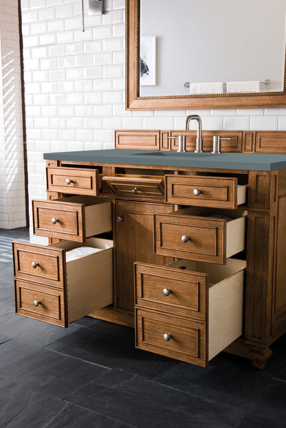 Renovate for Less Atlanta Bristol 48" Single Vanity, Saddle Brown w/ 3 CM Cala Blue Silestone Top, view 4