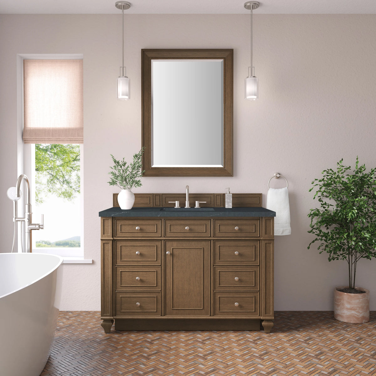 Bristol 48" Single Vanity, Saddle Brown w/ 3 CM Charcoal Soapstone Silestone Top, view 2