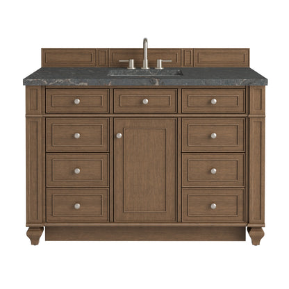 Bristol 48" Single Vanity, Saddle Brown w/ 3 CM Parisien Bleu Silestone Top