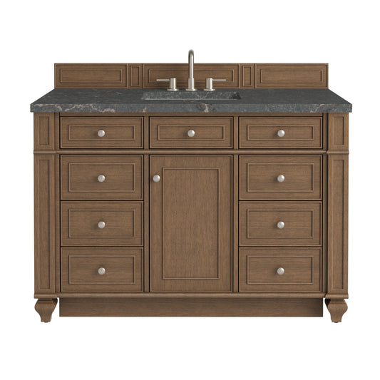 Bristol 48" Single Vanity, Saddle Brown w/ 3 CM Parisien Bleu Silestone Top