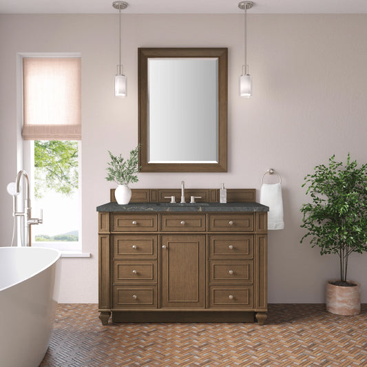 Bristol 48" Single Vanity, Saddle Brown w/ 3 CM Parisien Bleu Silestone Top, view 2