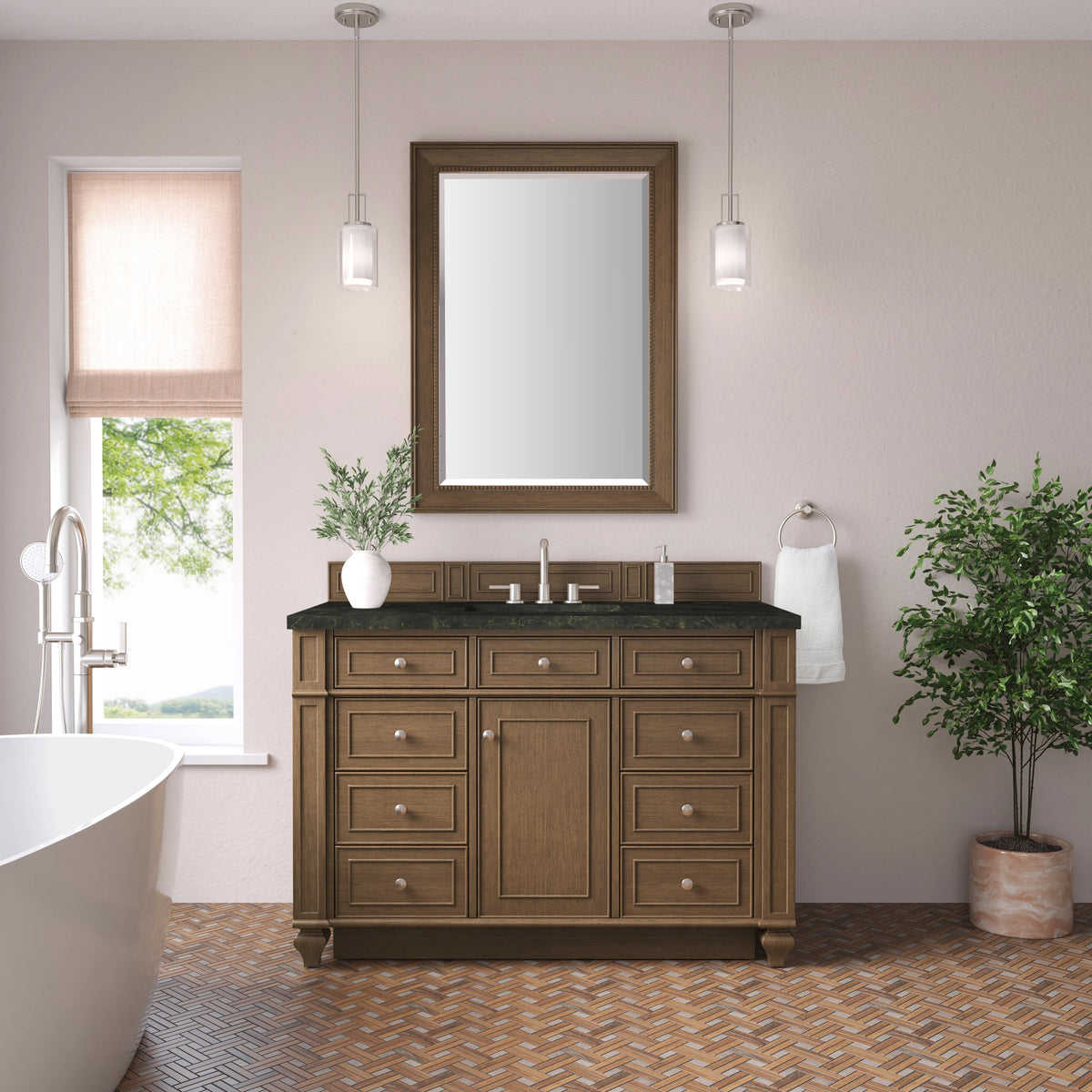 Bristol 48" Single Vanity, Saddle Brown, w/ 3 CM Phantome Eclos Top, view 2