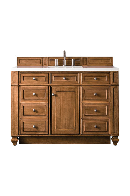 Bristol 48" Single Vanity, Saddle Brown w/ 3 CM White Zeus Silestone Top