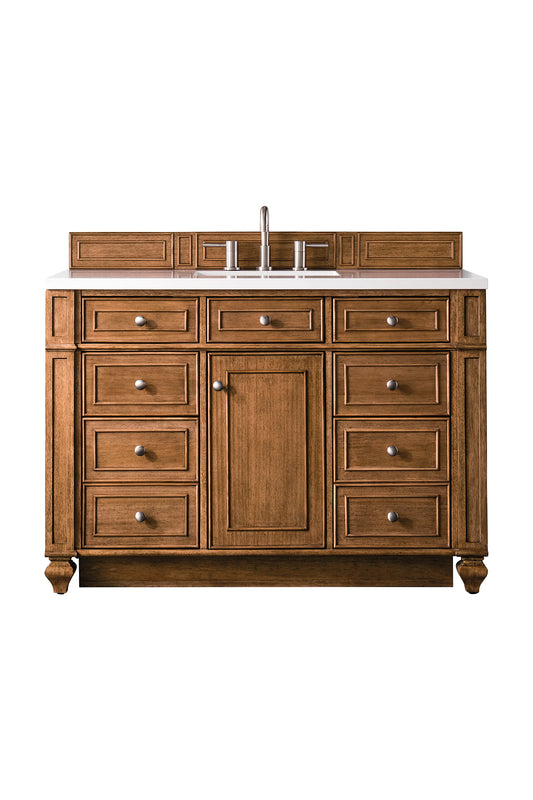 Bristol 48" Single Vanity, Saddle Brown w/ 3 CM White Zeus Silestone Top