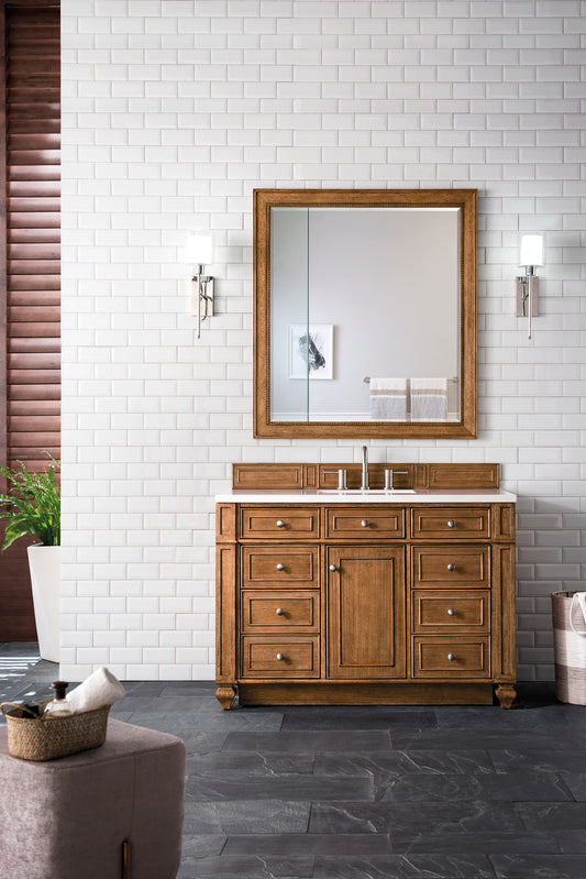 Bristol 48" Single Vanity, Saddle Brown w/ 3 CM White Zeus Silestone Top, view 2