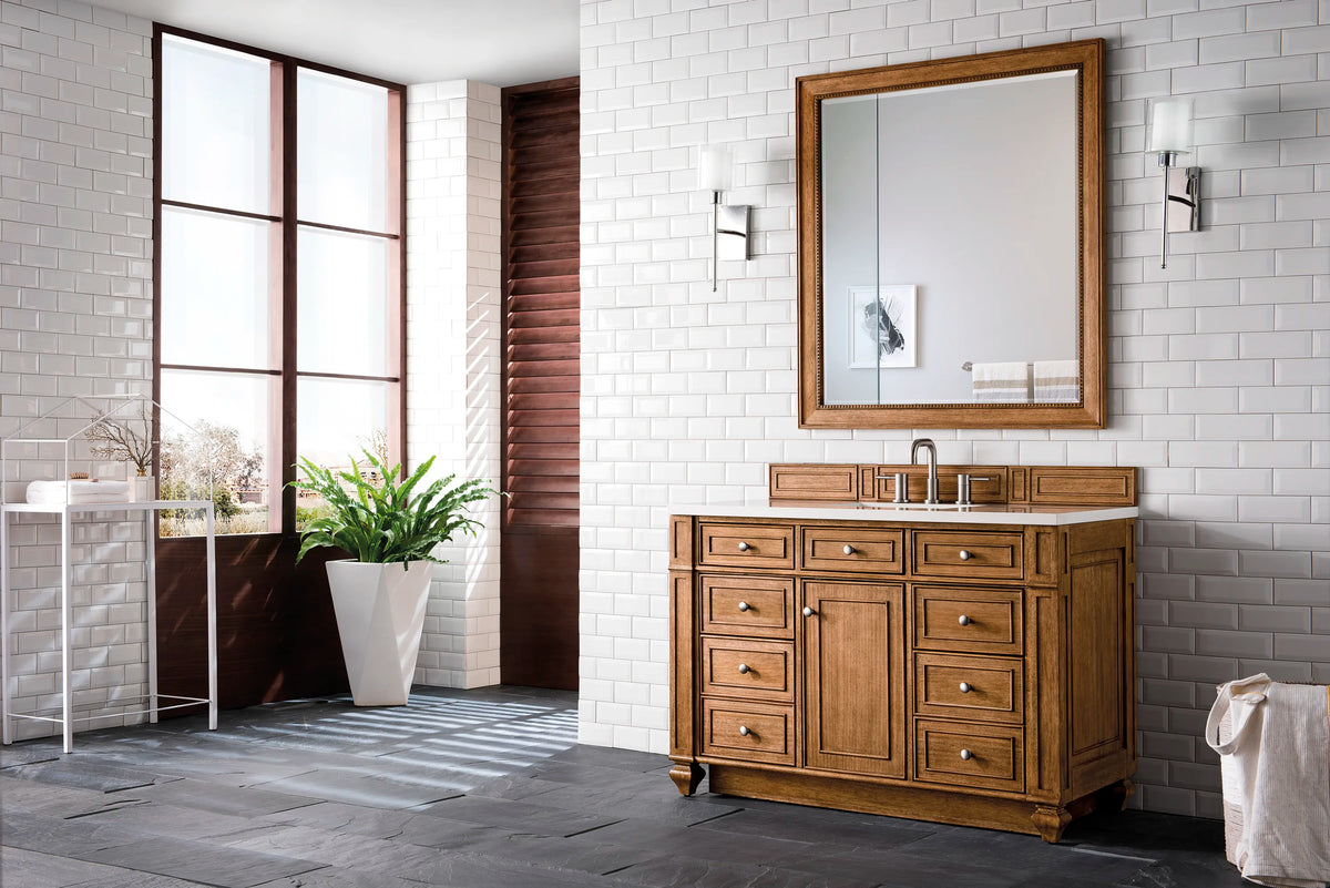 Bristol 48" Single Vanity, Saddle Brown w/ 3 CM White Zeus Silestone Top, view 3