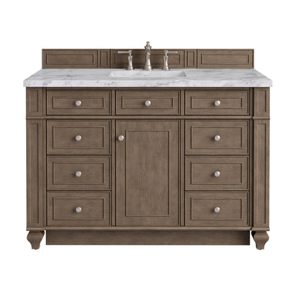 Bristol 48" Single Vanity, Whitewashed Walnut w/ 3 CM Carrara Marble Top